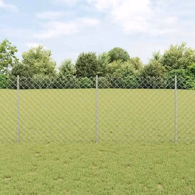 Recinzione a maglie con palo vidaXL in acciaio zincato Argento L: 25 m, H: 1 m