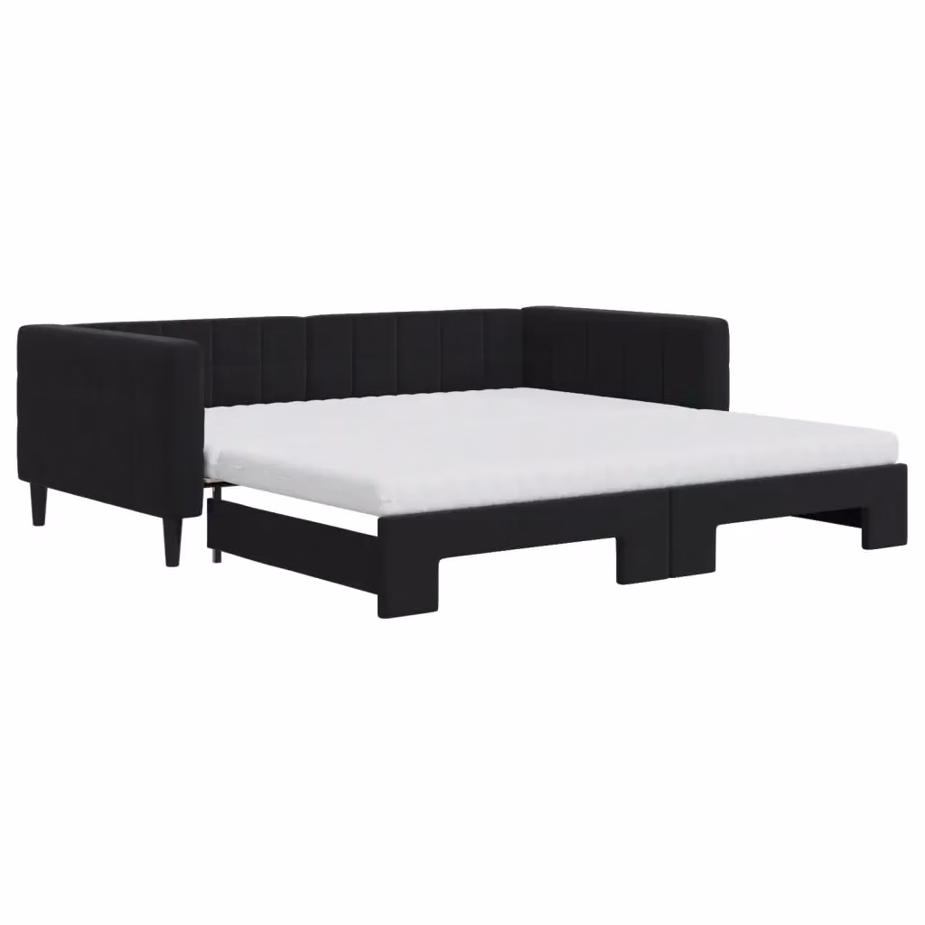 Divano Letto Estraibile vidaXL in Velluto Nero con Materasso in Schiuma L/P/H: 223 x 110 x 68 cm – 2