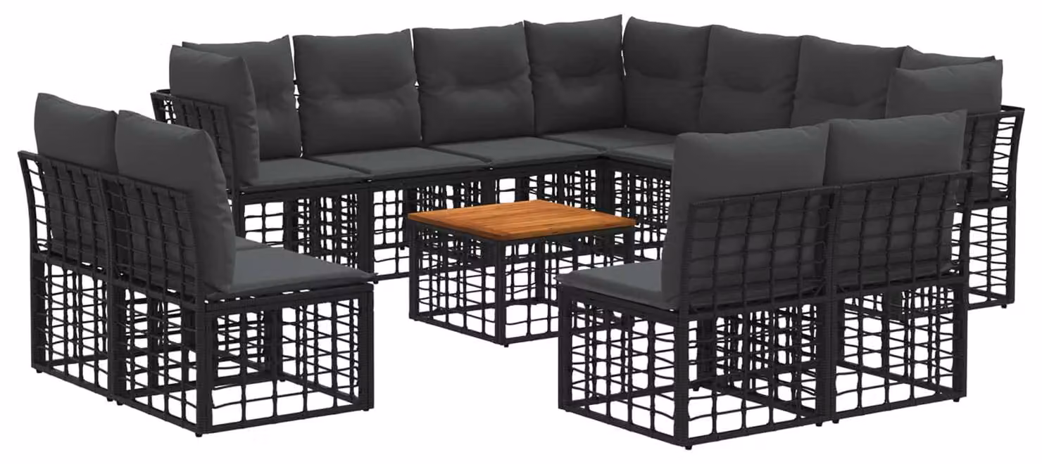 Set di divani da esterno 12 pcs Nero e Grigio scuro Poliestere