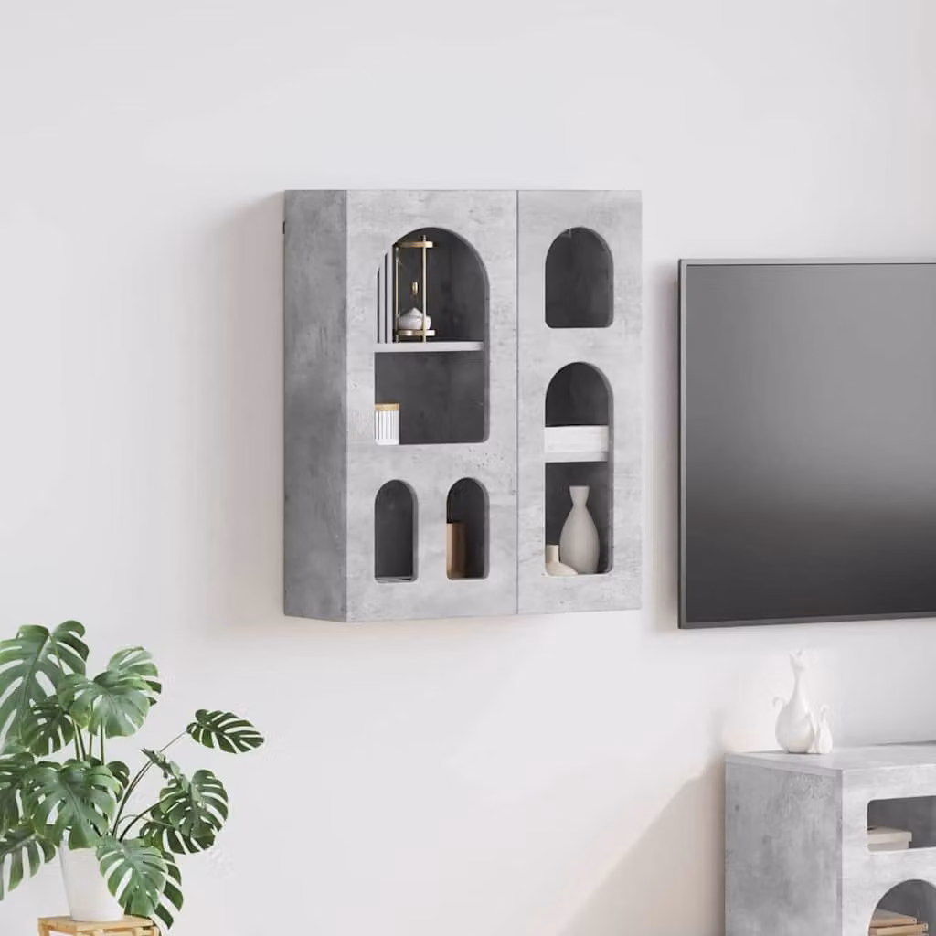 Armadio pensile moderno vidaXL ELST con ante in vetro e ripiani interni, Grigio, L: 59 cm, P: 20 cm, H: 71,5 cm