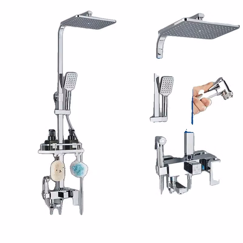 Rubinetto per doccia, doccia a pioggia e doccetta, struttura in ottone resistente, cromo G