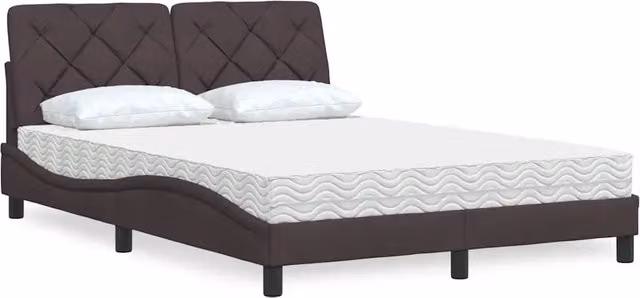 Letto moderno con materasso vidaXL in tessuto marrone e bianco L/P/H: 140 x 200 cm – 1