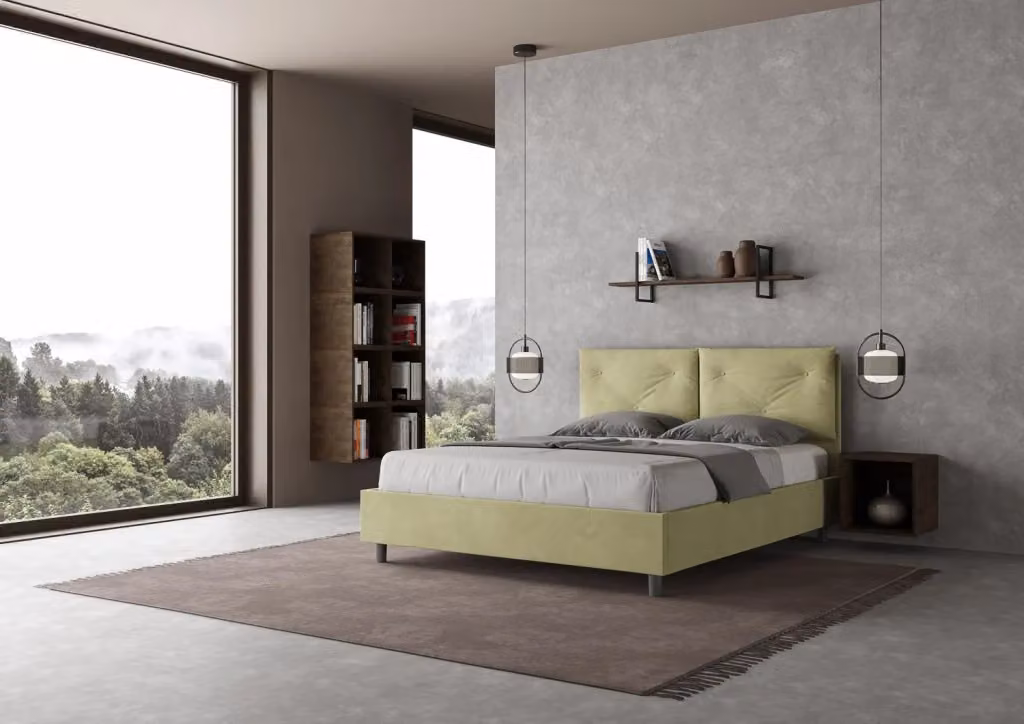 Letto contenitore Appia Ityhome imbottito in microfibra colore verde L 150 cm x P 200 cm – 2