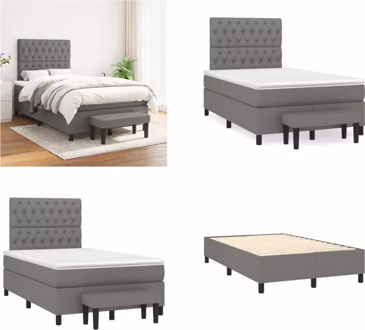 vidaXL Letto boxspring con materasso in tessuto grigio scuro 120x200 cm - Letto boxspring - Boxspringbetten - Bett - Schlafzimmermöbel