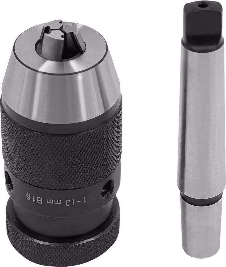Mandrino autoserrante per trapano e trapano a colonna - Campo di serraggio da 1 a 13 mm - Acciaio 40Cr - Cono Morse MT2-B16 - Argento/Nero