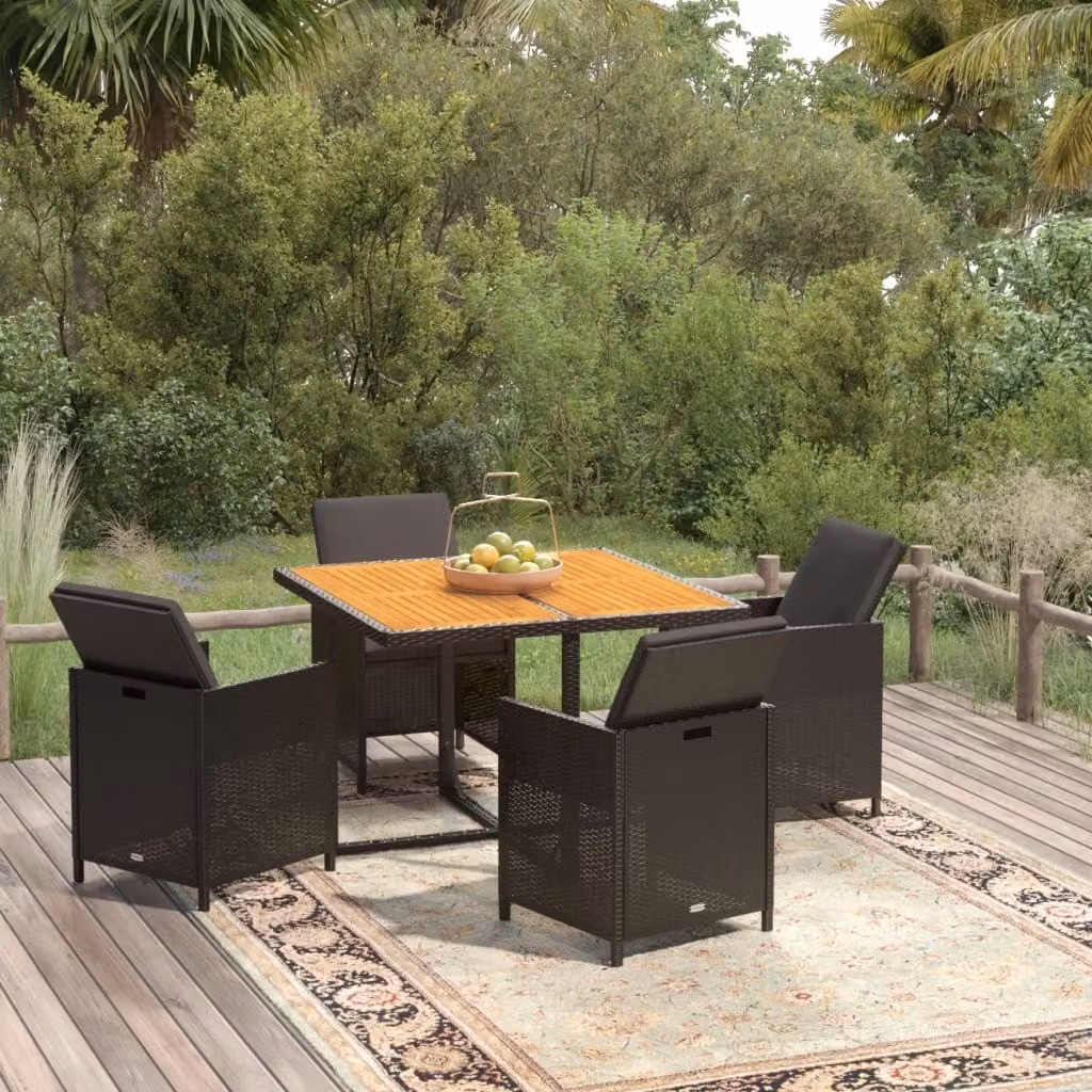 Maison Exclusive - Set da pranzo da giardino a 5 pezzi con cuscini in rattan sintetico nero