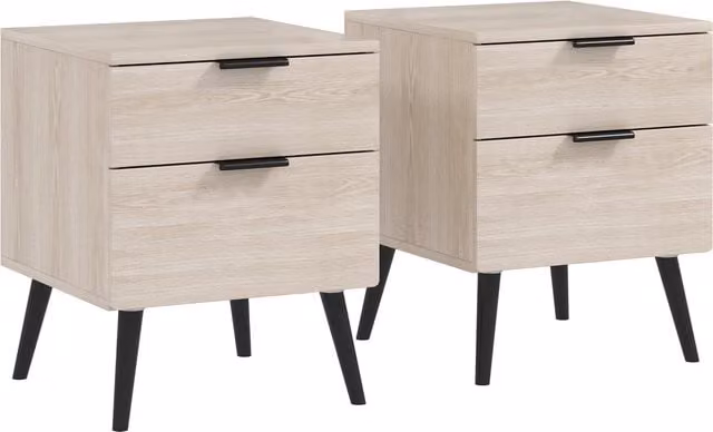 Set di 2 comodini HOMCOM in stile nordico con cassetto e base rialzata in legno, colore quercia, L 40 x P 40 x H 50 cm