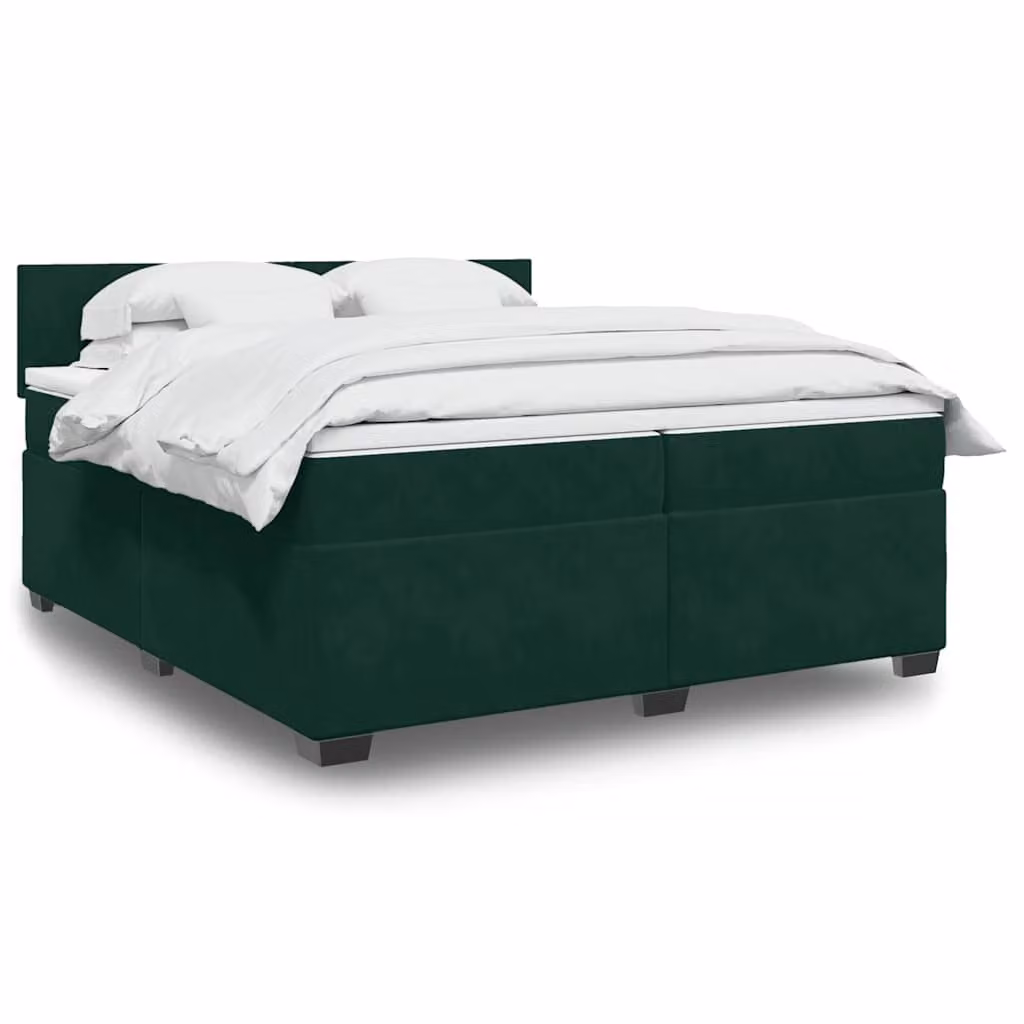 Giroletto a molle con materasso vidaXL in velluto verde scuro, L/P: 200 x 200 cm – 1