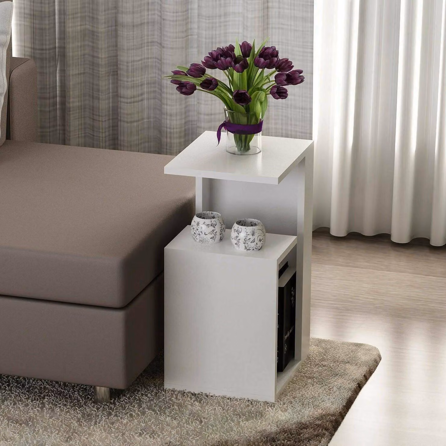Dmora Tavolino da Salotto Karnot 29.5x35x60h cm Bianco, un Vano Forma Rettangolare