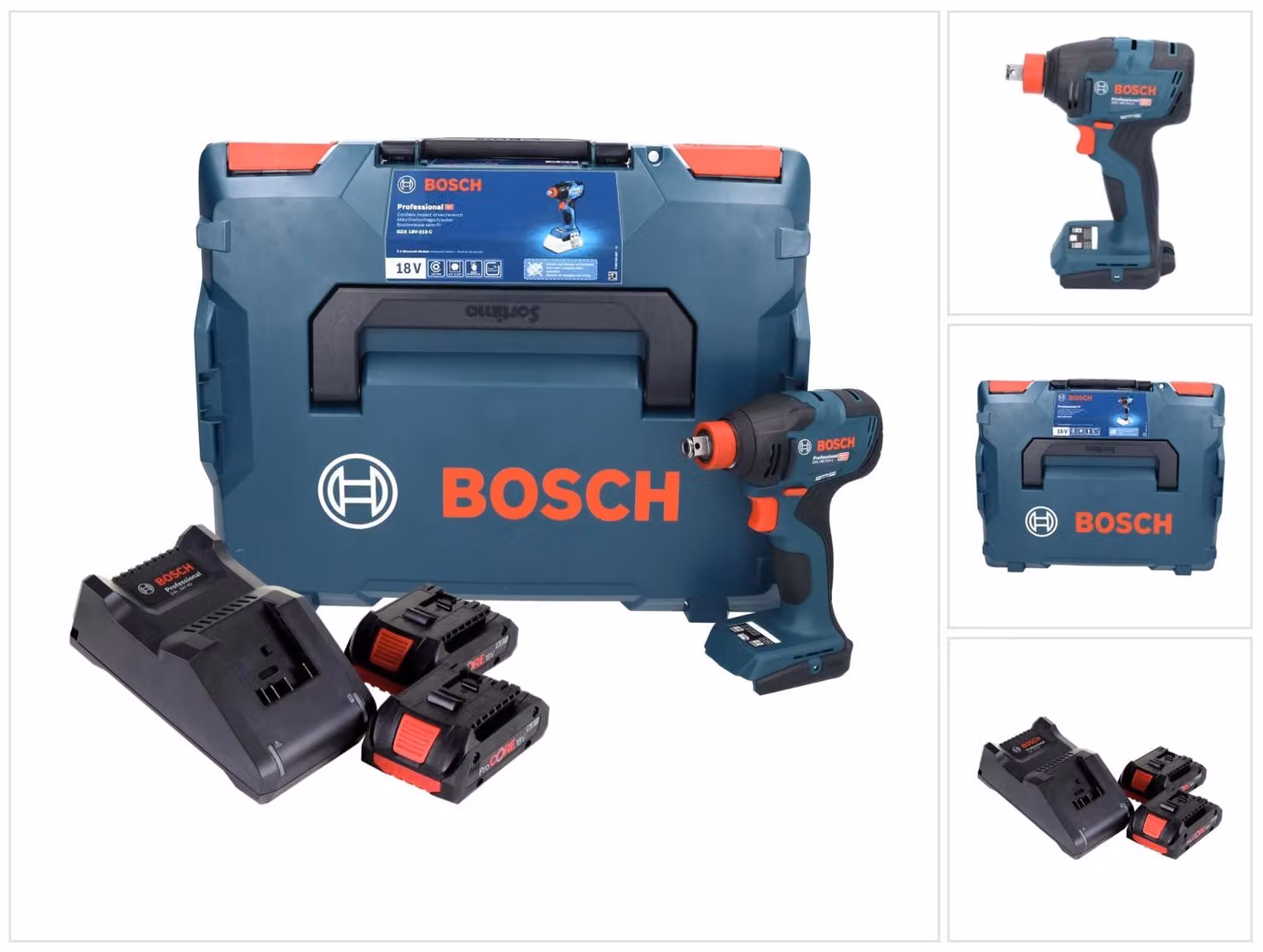 Bosch GDX 18V-210 C Avvitatore a impulsi professionale a batteria 18 V 210 Nm senza spazzole + 2x batteria ricaricabile ProCORE 4,0 Ah + caricatore + L-Boxx