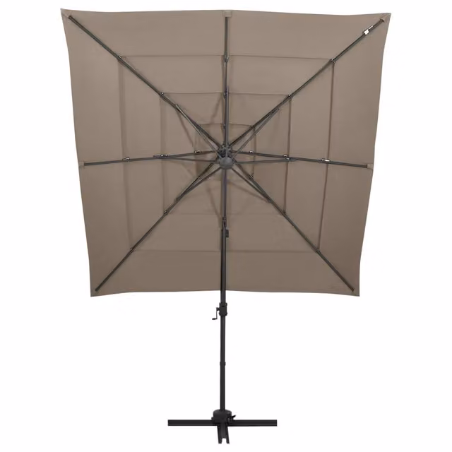 Ombrellone a sbalzo Videx con 4 livelli in alluminio e poliestere, colore beige, L 250 x P 250 cm
