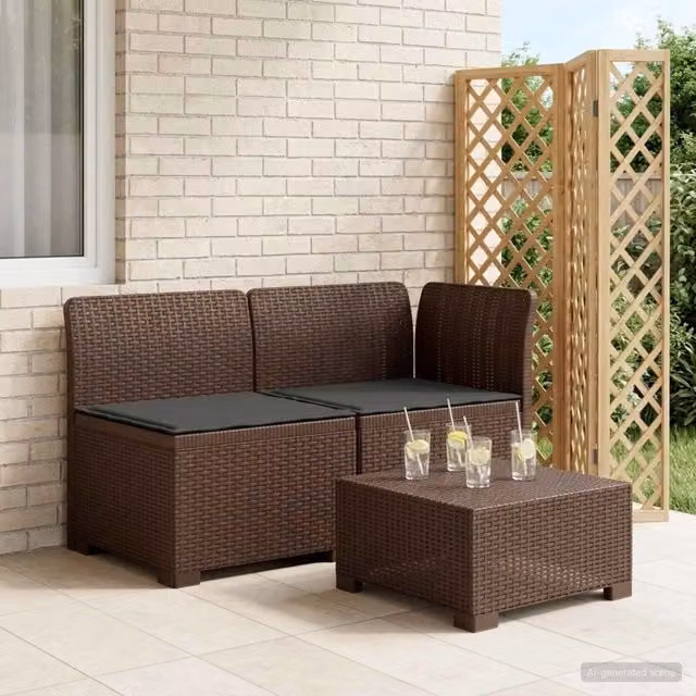 Divano da giardino a 2 posti vidaXL con cuscini in aspetto rattan, resistente alle intemperie e ai raggi UV, colore marrone e antracite
