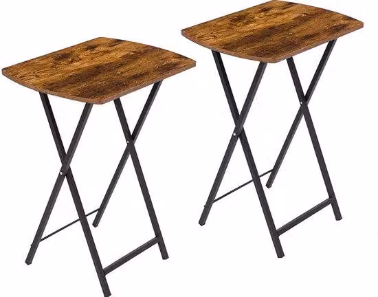 Tavolino da TV e da pranzo compatto, in due parti, pieghevole, ideale per spazi ridotti; tavolino per laptop e spuntini; design industriale; piccolo comodino.