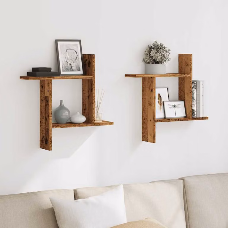 Set di 2 mensole da parete vidaXL in legno effetto rustico marrone, L 50 cm x P 12 cm x H 50 cm