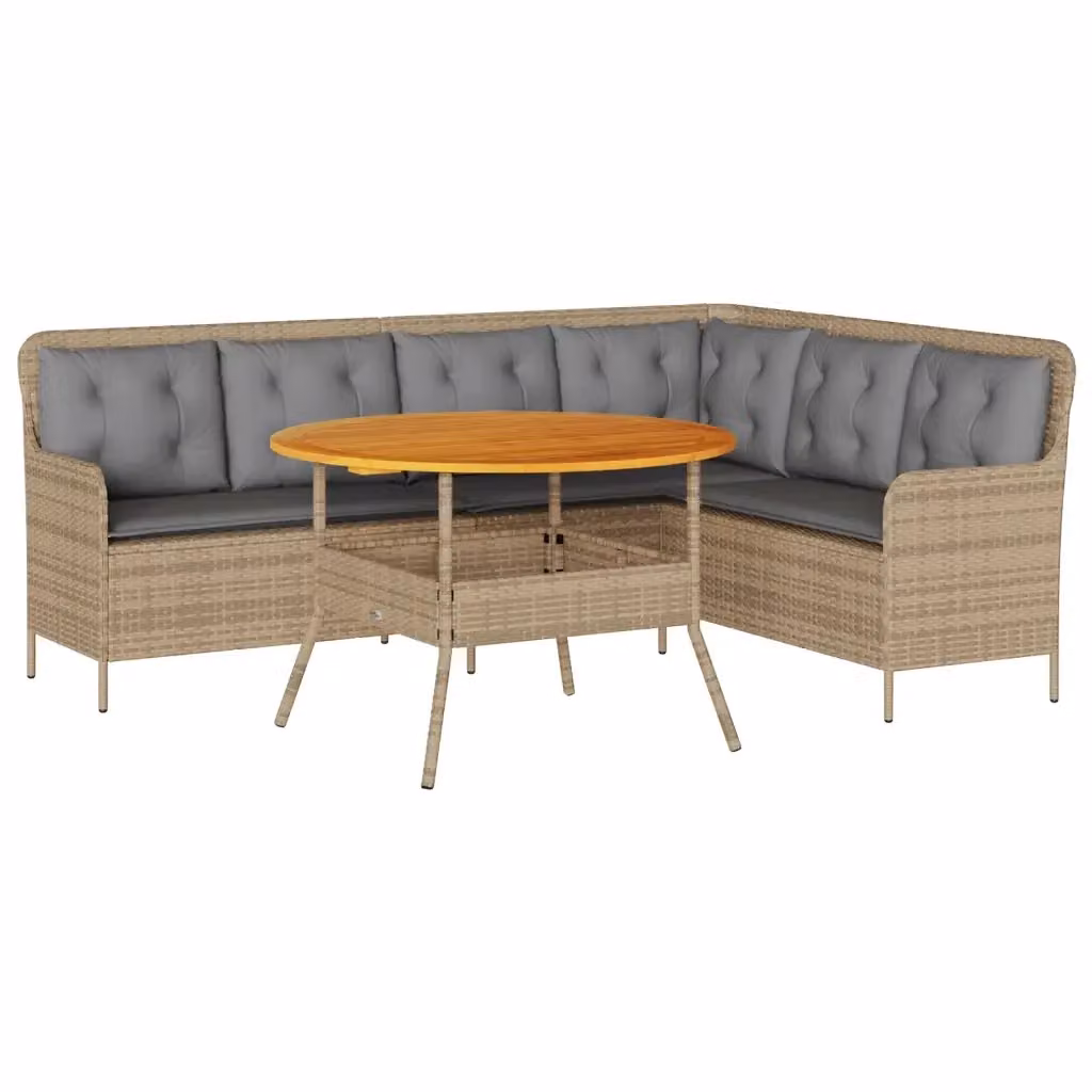 Set di Divani da Giardino vidaXL a Forma di L in Polyrattan con Cuscini Beige e Tavolino da Caffè – 2