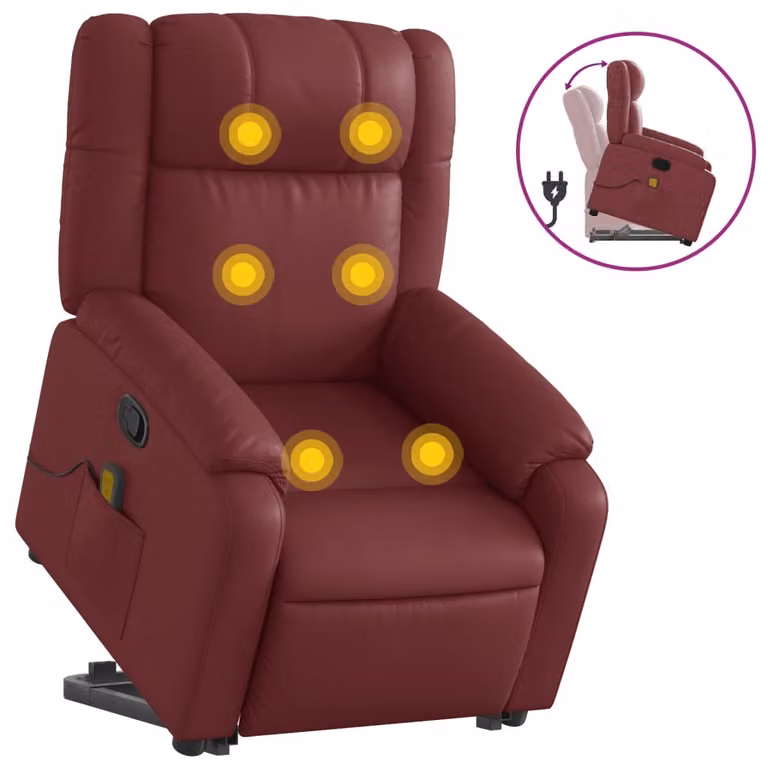 Poltrona Alzapersone Massaggi Reclinabile Rosso Vino Pelle finta