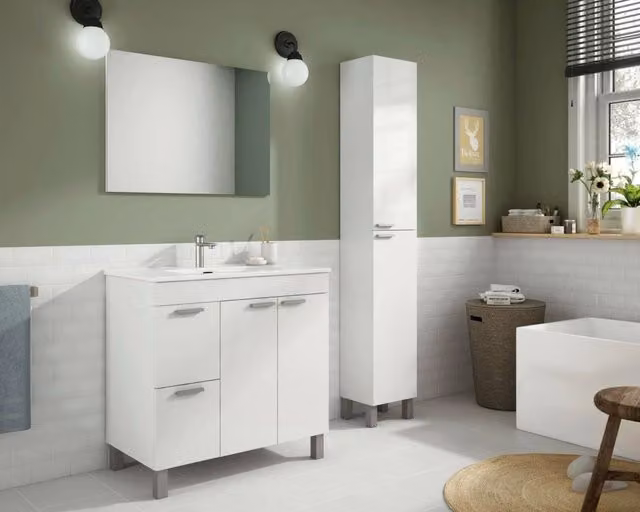 Mobile sottolavabo Aracth DMORA per bagno, armadio moderno con 2 ante e 2 cassetti, bianco lucido, L: 80 cm, P: 45 cm, H: 80 cm