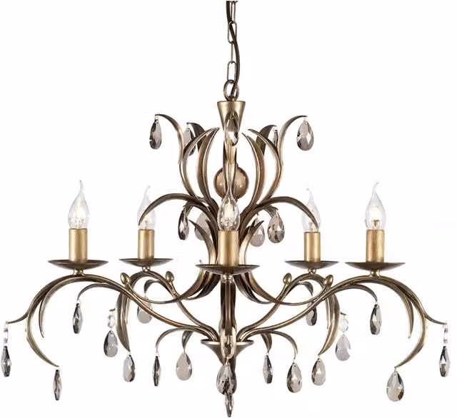 Lampadario Classico Lily Metallo Patina Di Bronzo Vetro 5 Luci E14