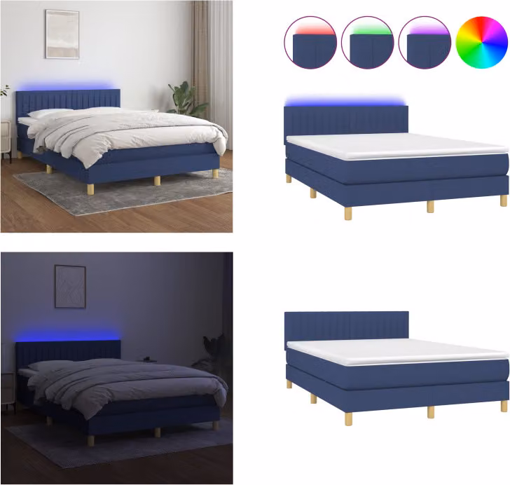 vidaXL Letto a molle con materasso e tessuto LED Blue 140x190 cm - Letto a molle - Boxspringbetten - Bett - Schlafzimmermöbel