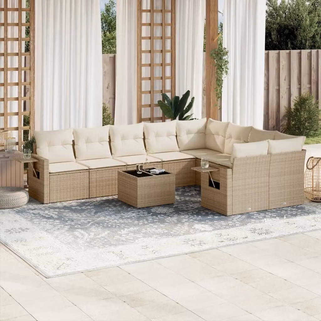 Maison Exclusive - Set Divano da Giardino 10 pz con Cuscini Beige in Polyrattan