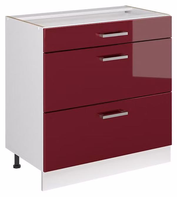 Mobiletto base per cucina Vicco R-Line Rosso lucido/Bianco 80 cm con 3 cassetti senza piano di lavoro, Model 72351