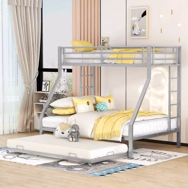 Letto a castello in metallo con letto estraibile, 90/140x200 cm, argento