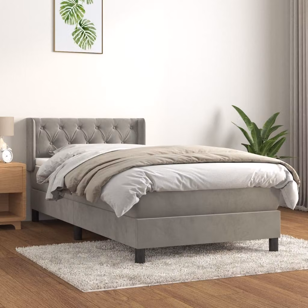 The Living Store Letto a molle con materasso grigio chiaro 80x200 cm in velluto