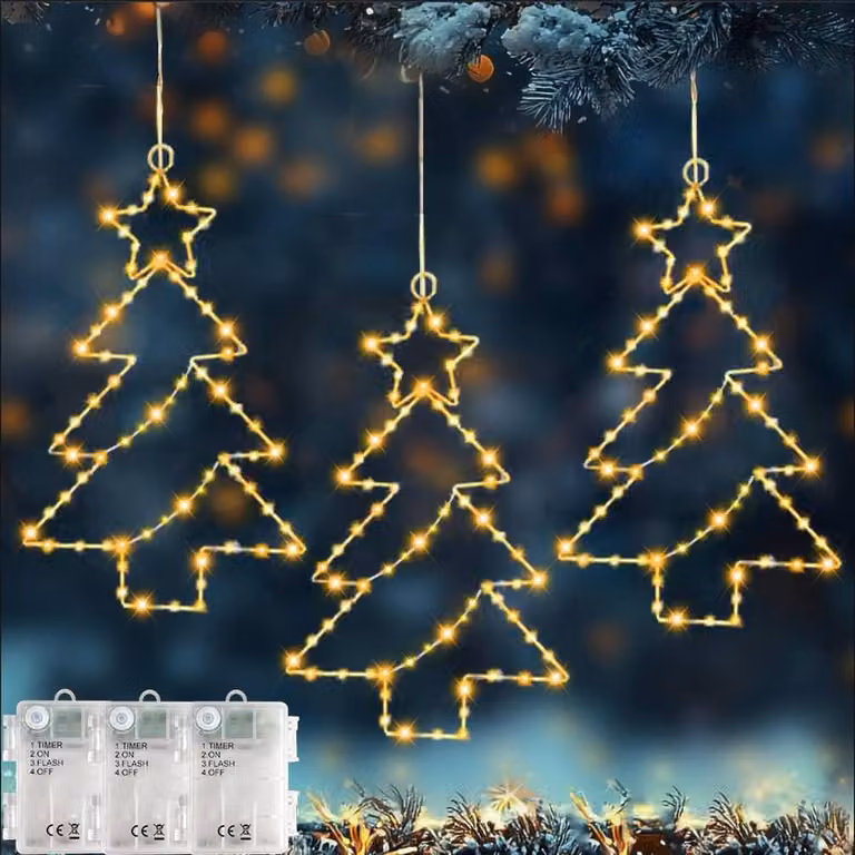 Set di 3 catene luminose, 55 LED per catena, alimentate a batteria, luce bianco caldo, grado di protezione IP65