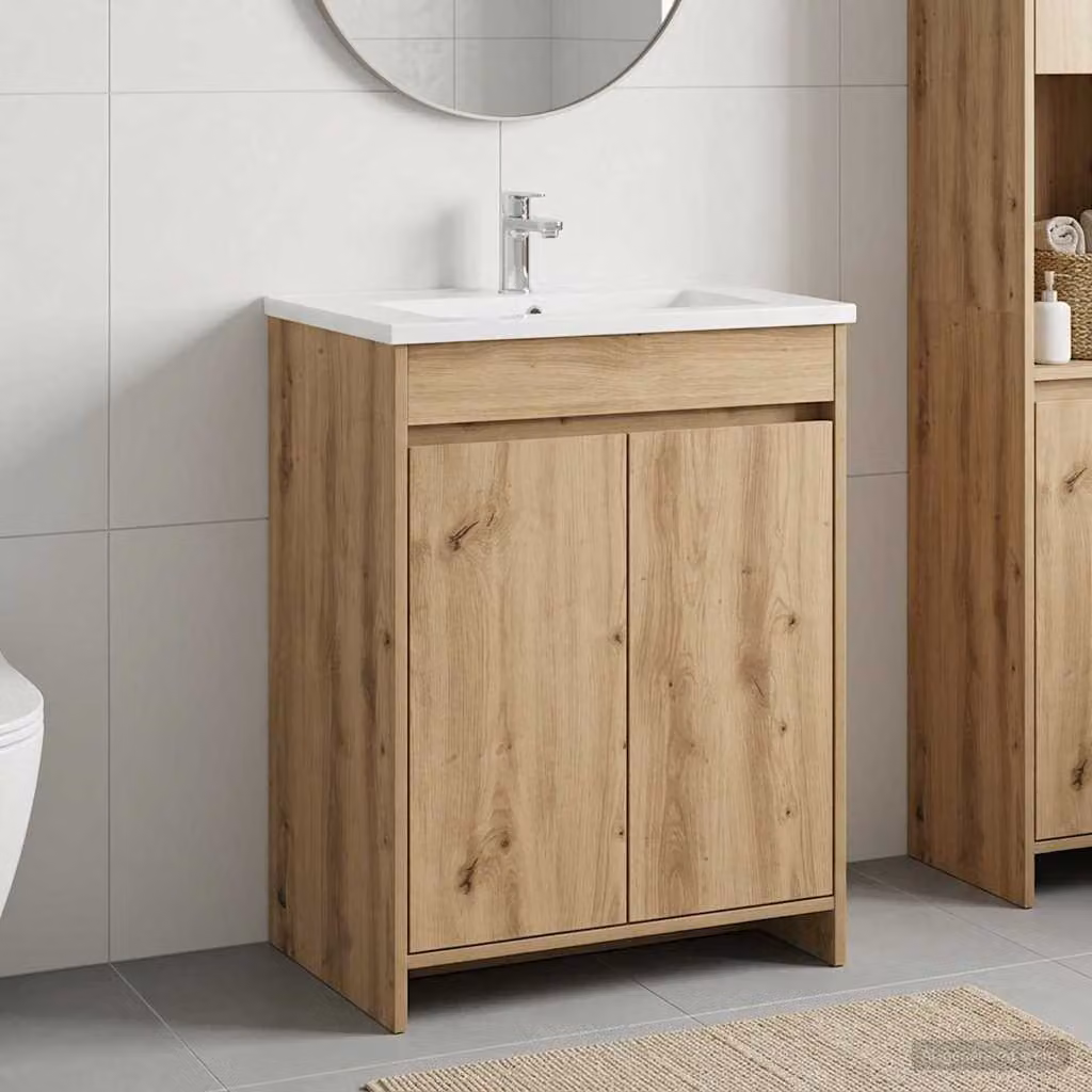 Mobiletto da bagno moderno vidaXL in legno color rovere marrone con ante a battente