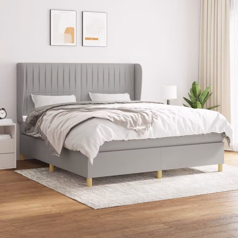 vidaXL Letto matrimoniale con materasso in tessuto grigio chiaro 180x200 cm - Letto matrimoniale - Boxspringbetten - Bett - Schlafzimmermöbel