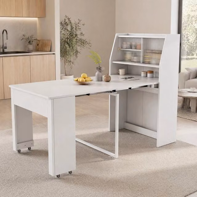 Tavolo da pranzo allungabile con contenitore in truciolare; 52-132;5 × 80 × 76 cm; bianco