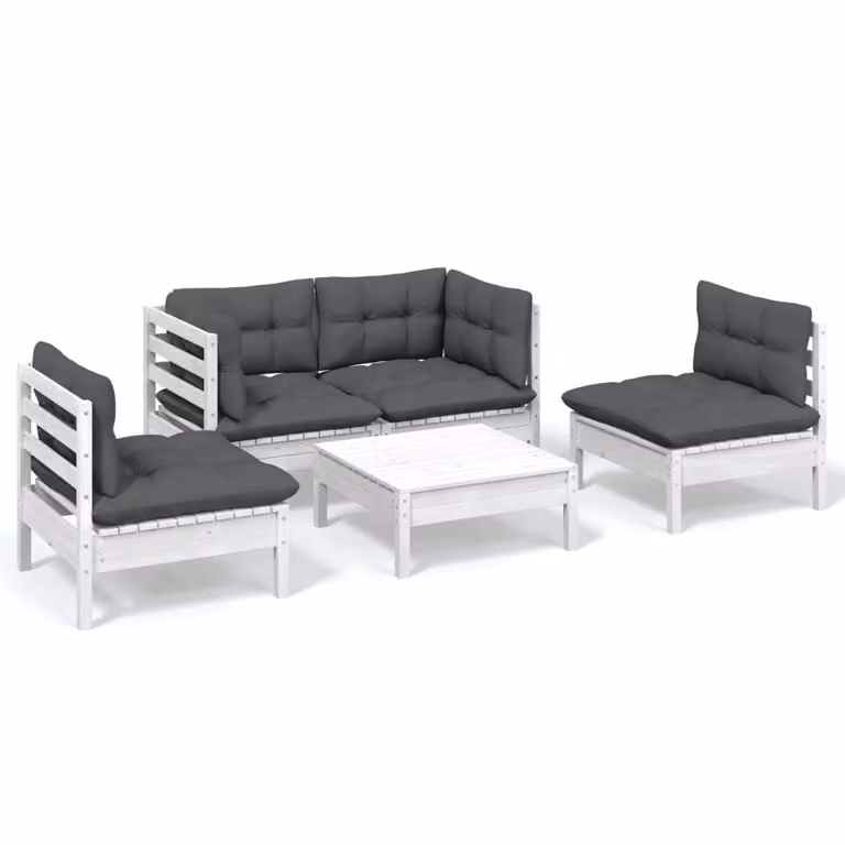 Set Salotto da Giardino 5pz con Cuscini Legno Massello di Pino
