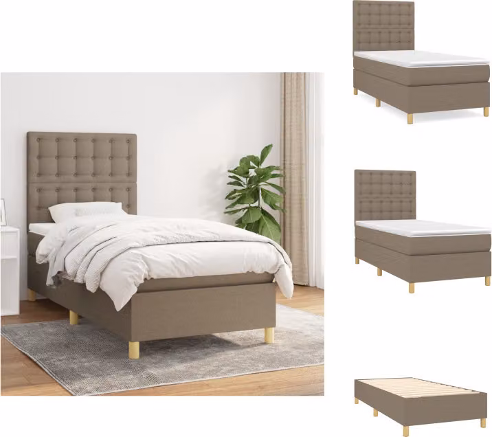 vidaXL Letto a molle con materasso in tessuto taupe 100x200 cm - Letti e strutture letto