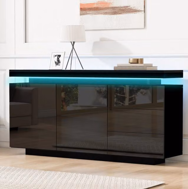 Sideboard LED RGB 140x35x72;5 cm; 2 ante e 3 cassetti; truciolare nero