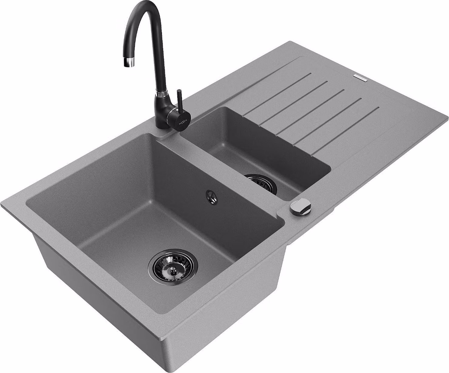 Mexen Matias lavello in granito 1,5 vasche con scolapiatti e rubinetto cucina Telma, grigio - 6502-71-670200-70-B
