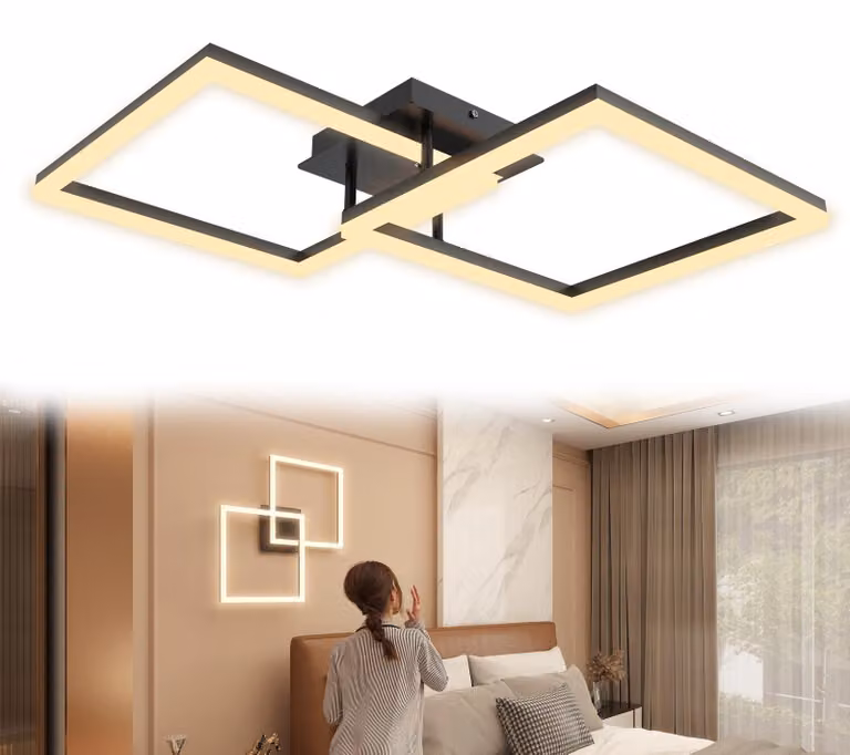VA-Cerulean, plafoniera LED a forma di doppio quadrato, 48W, luce bianca calda, lampada da soffitto moderna e geometrica, ideale per soggiorno, camera da letto, cucina e ufficio