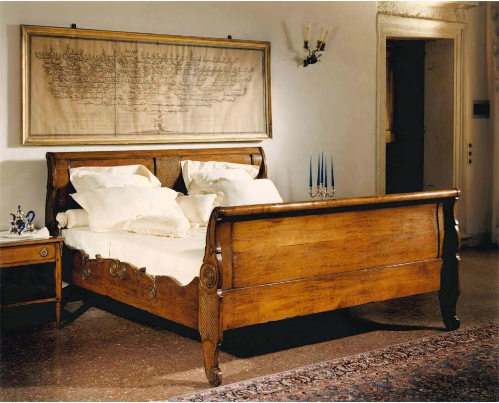 Bett Betten Doppelbett Schlafzimmer Holz Polster Braun Doppelbetten Italienische