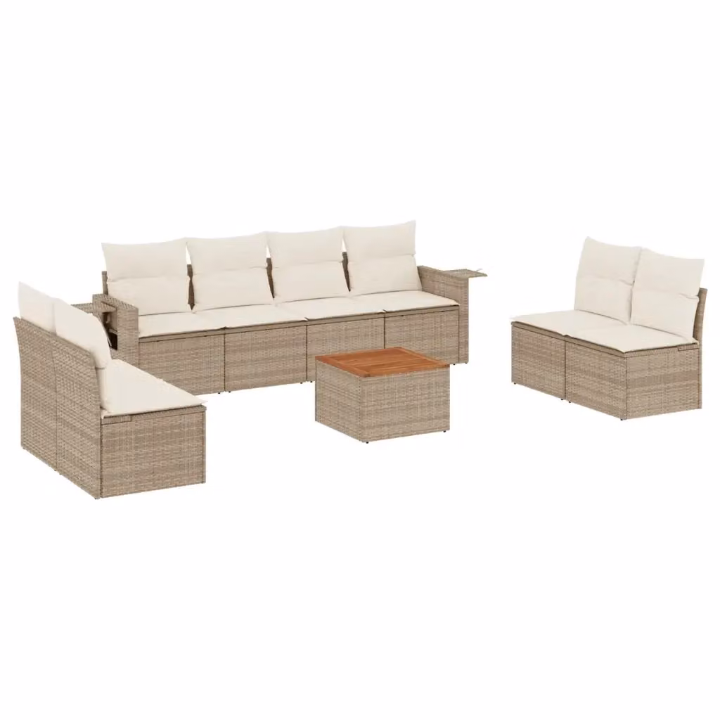 vidaXL Set Divano da Giardino 9 pz in Polyrattan con Cuscini Beige e Tavolino da Esterno – 2