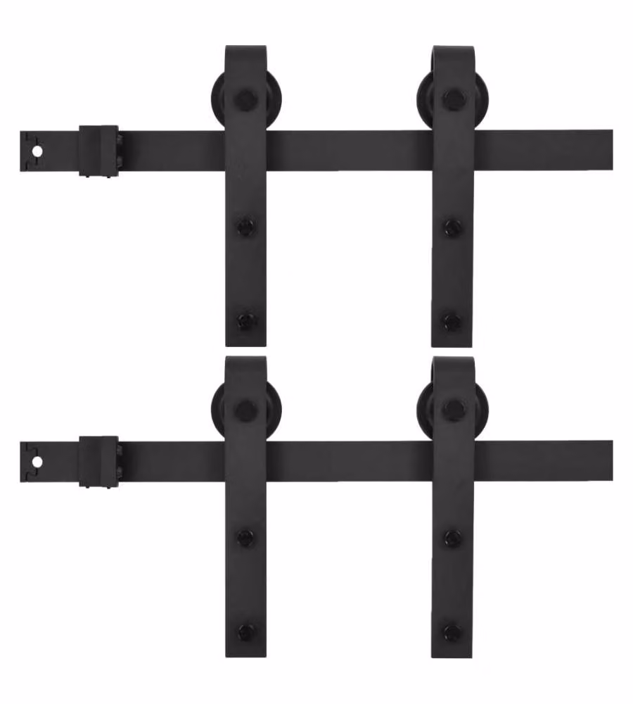vidaXL Kit di 2 Binari per Porte Scorrevoli in Acciaio Inox Nero Opaco, Lunghezza: 183 cm – 2