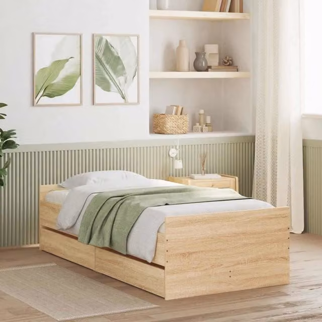 Struttura letto moderna vidaXL in legno ingegnerizzato color rovere con cassetti L/P/H: 203 x 83 x 50 cm – 1