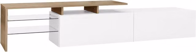 Mobile TV Moderno Aosom con Illuminazione LED Integrata e Ripiani in Vetro, Colore Naturale e Bianco, L: 170 cm, P: 33,5 cm, H: 33 cm