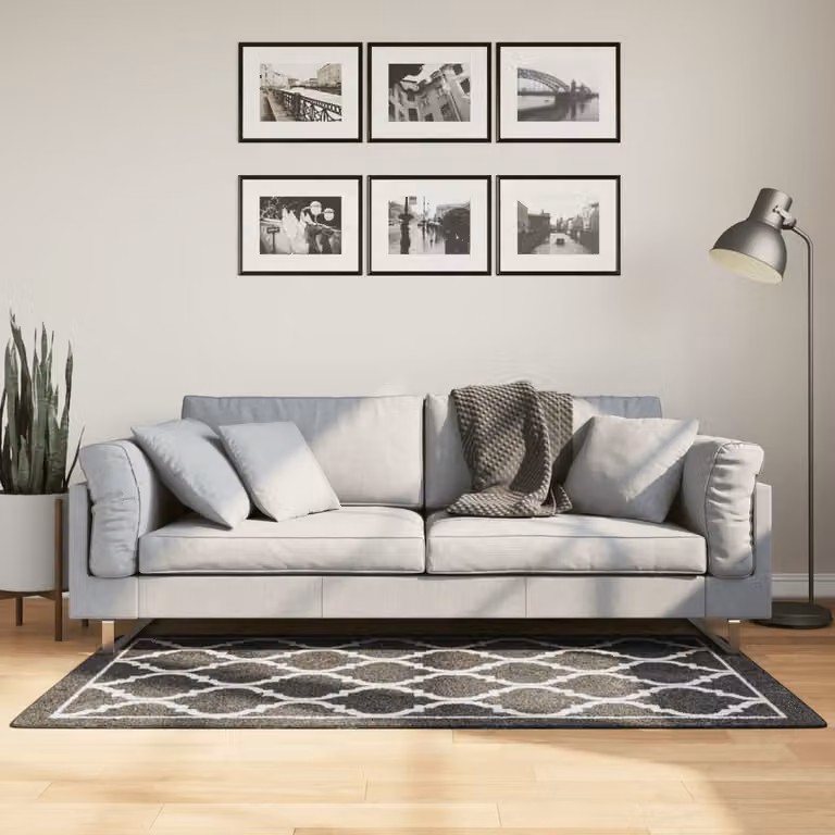 Tappeto lavabile vidaXL con design geometrico moderno in bianco e nero, assorbente acustico, L 150 x P 80 cm