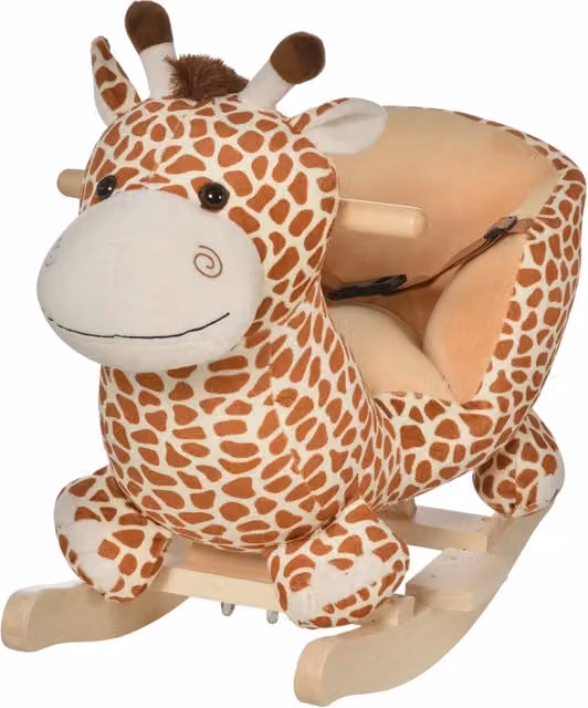 Cavallo a Dondolo Giraffa Xylo in Peluche Marrone con Suono e Cintura L 60 cm, P 33 cm, H 45 cm