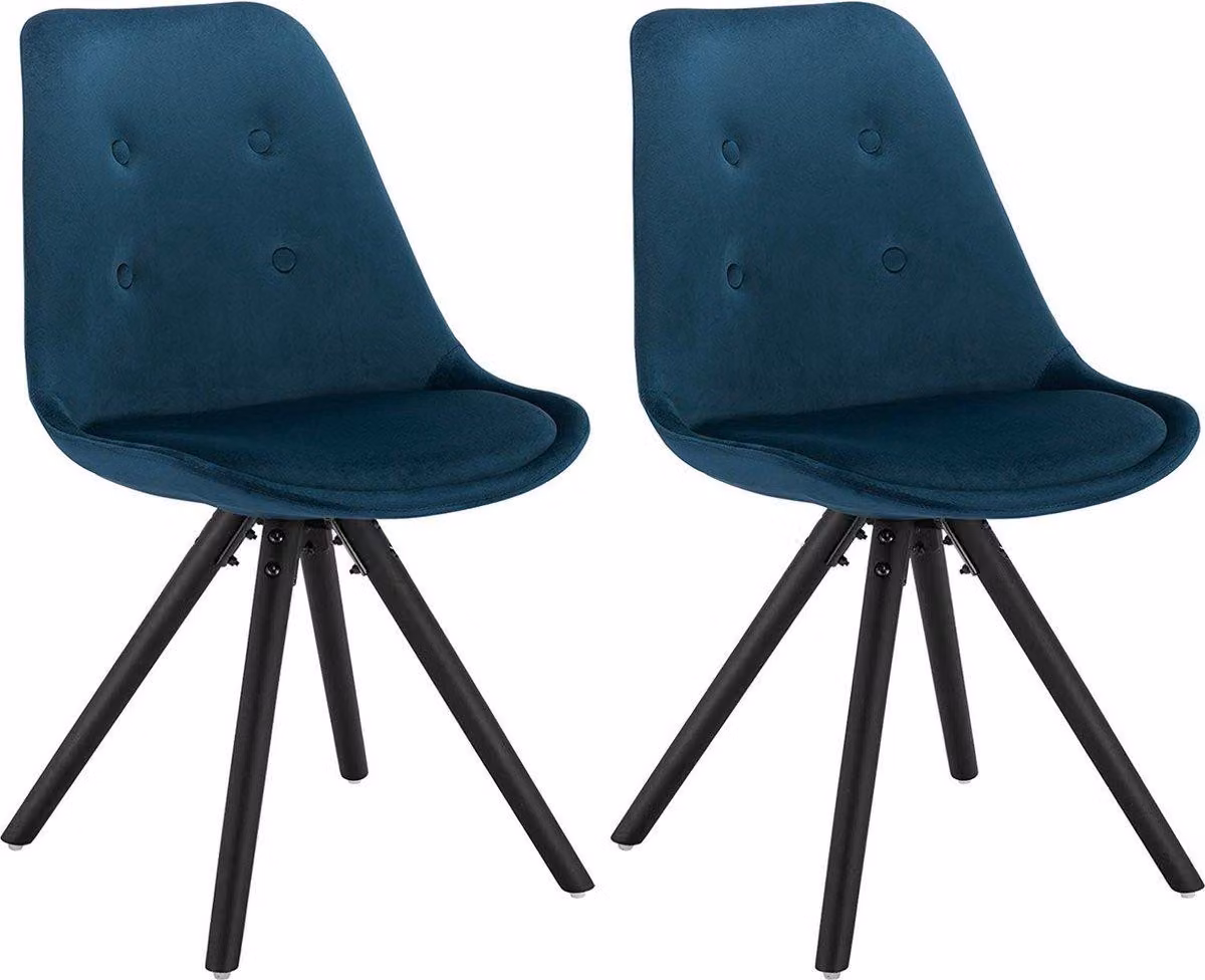 Sedie per ospiti – Velluto blu – Gambe in legno – Set da 2 – Sedie per sala da pranzo e soggiorno – Ergonomiche e imbottite – Altezza seduta 46 cm