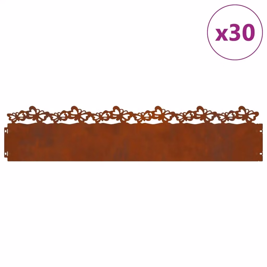 Bordure per prato vidaXL in acciaio Corten marrone, confezione da 30 pezzi, L: 103 cm, H: 22 cm, P: 0,05 cm – 2