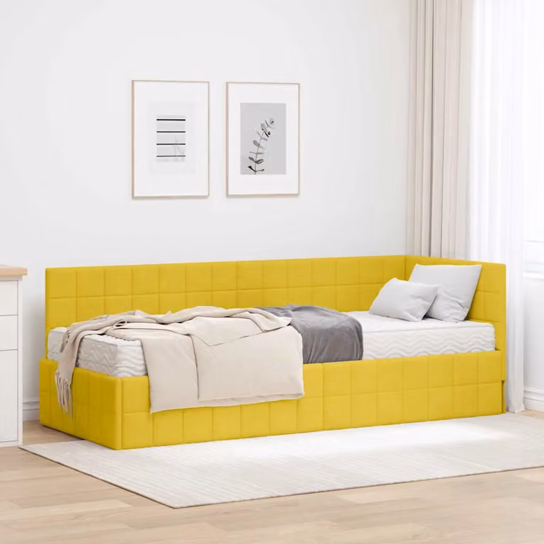 vidaXL Struttura Letto Angolare con Materasso in Velluto Giallo L: 80 cm, P: 200 cm