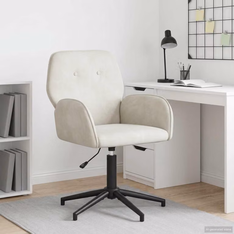 Sedia da scrivania girevole vidaXL in velluto beige con braccioli, L 54 x P 55 x H 90 cm