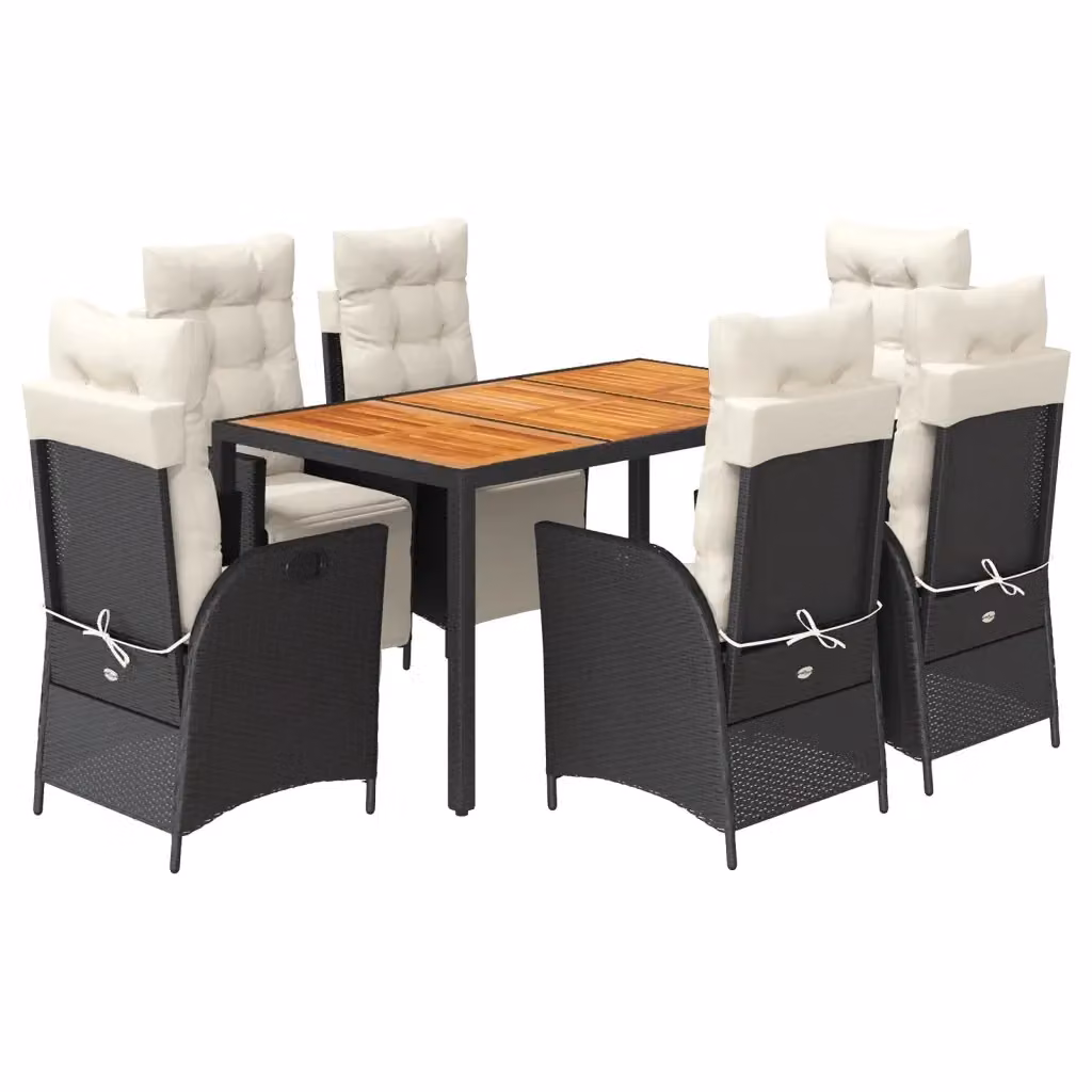 Set da pranzo da giardino vidaXL in legno di acacia oliato e polyrattan con 7 pezzi, nero e bianco – 2
