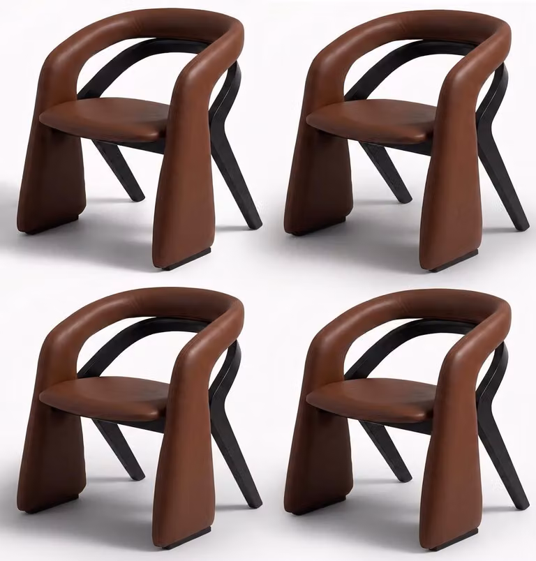 Sedie. Design moderno. Colore marrone. Materiali: pelle, legno, nero. Stile: classico, di alta qualità
