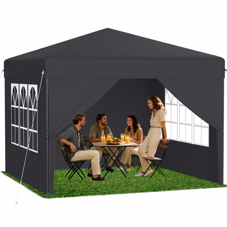 QEENTOE, gazebo pop-up pieghevole, dimensioni 2,5x2,5 metri, colore antracite, con pareti laterali, altezza regolabile da 240 a 260 cm, impermeabile e resistente alle intemperie, con protezione UV, ideale per giardino, campeggio, matrimoni